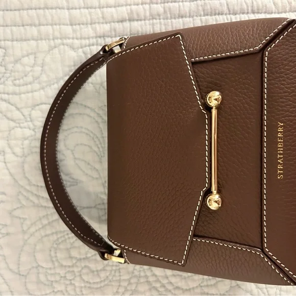 STRATHBERRY Mosaic Nano Leather Top-Handle Handbag Crossbody in Chocolate Brown - Picture 2 of 16